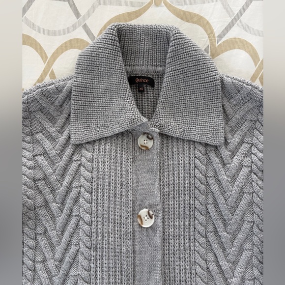 Quince Australian Merino Wool Collared Cable Cardigan - Picture 6 of 8